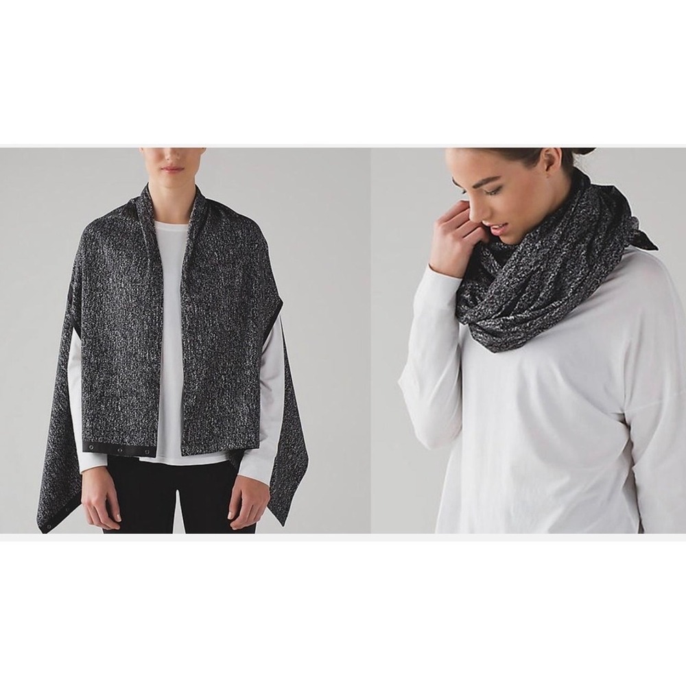 Lululemon Vinyasa Wrap Scarf Black White Space Dye One Size Multi-Way Snap